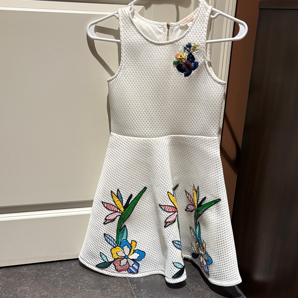 Floral Embroidered White Kids Dress